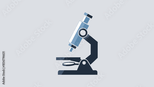Microscope flat design illustration for scientific research, biology, education, and laboratory work icon