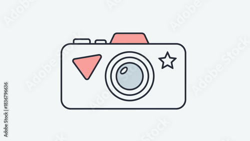 Minimalist flat design digital camera icon illustration. Simple photography equipment graphic for hobby, technology, or creative concepts.