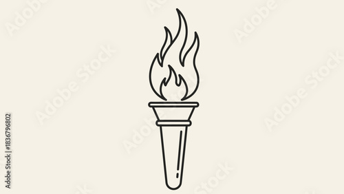 Elegant Line Art Icon of a Flaming Torch. A universal symbol of light, guidance, victory, spirit, and competition.