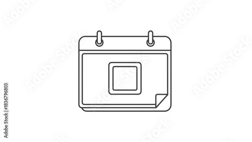 Minimalist black line art calendar icon with marked date. Schedule, appointment, event planning, deadline, and time management symbol.