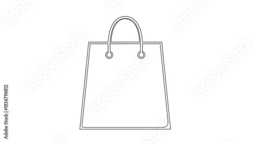 Simple Line Art Shopping Bag Icon. Minimalist Outline Illustration for Retail, E-commerce, and Consumerism Concepts.