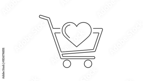 Love Shopping Cart Line Art Icon - Online Retail, E-commerce Wishlist & Favorite Items Concept Vector Illustration