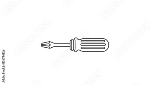 Screwdriver Line Icon. Outline Illustration of a Hand Tool for Repair, Maintenance, and Construction Work on White Background.