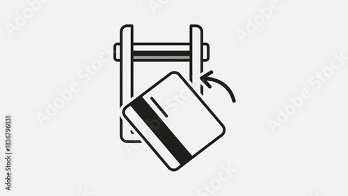 Credit Card Payment Processing Line Icon: Secure Digital Transaction Symbol, Financial Service, Online Shopping, E-commerce