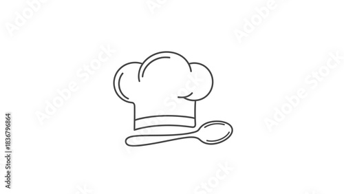 Chef Hat and Spoon Line Art Icon for Cooking and Culinary Design. Simple Outline Symbol for Restaurant and Food Service.