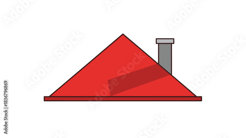 Red pitched roof with chimney icon, simple flat vector illustration of a house top, architectural element graphic