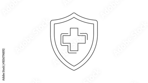 Outline Medical Cross Shield Icon for Health Protection, Safety, and Healthcare Security - Line Art Illustration
