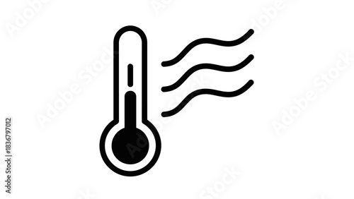 Hot thermometer vector icon showing high temperature and heat waves. Climate control, fever, weather, or energy concept illustration.
