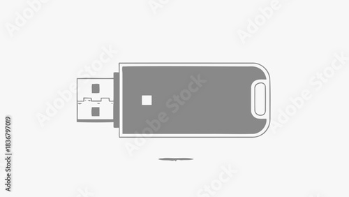 Simple grey USB flash drive icon, portable digital data storage device, memory stick for computer technology illustration