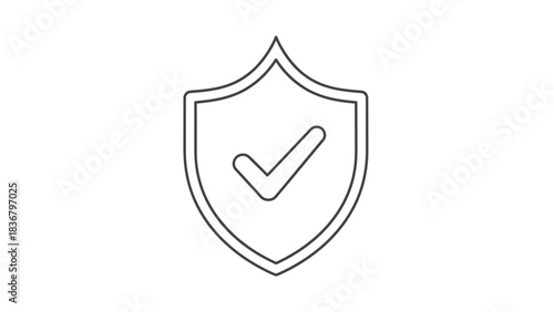 Secure shield with checkmark line icon. Verified protection symbol for safety, approval, security, and quality assurance graphic.