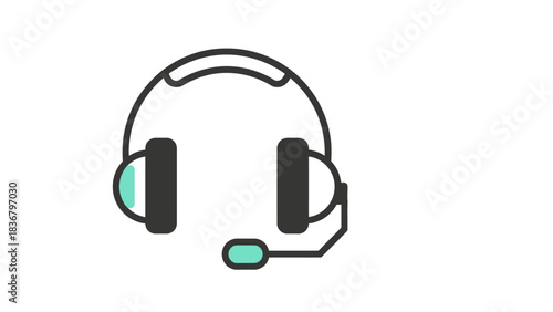 Minimalist headset with microphone line icon for customer service, technical support, online communication, and gaming audio.