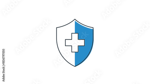 Blue and white shield icon with medical cross symbol for health protection, safety, and insurance concept. Vector illustration.