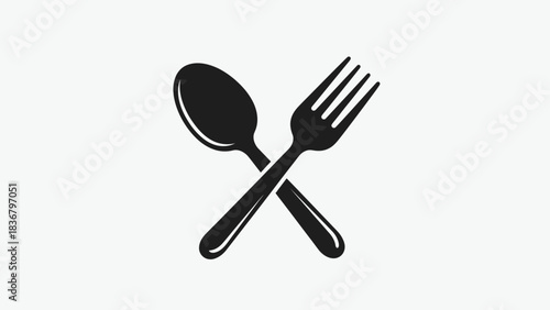 Crossed Spoon and Fork Silhouette Icon. Dining Cutlery for Restaurant, Food Service, or Kitchen Theme Design.
