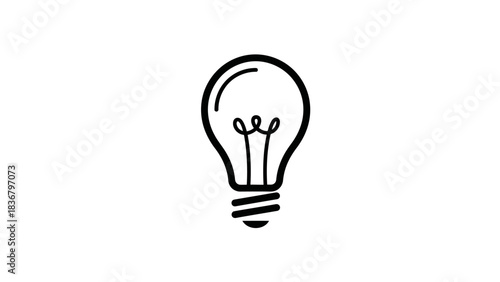 Lightbulb icon representing idea, innovation, and creativity. Simple black and white line art vector graphic for concept solutions.
