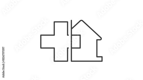 Minimalist line art icon representing home healthcare, medical services at home, healthy living, or property health concept.