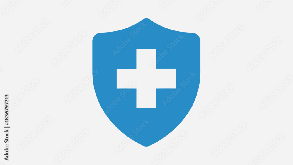 Obraz premium Medical health protection shield icon. Blue shield with white cross symbol for healthcare safety, security, and insurance concept.