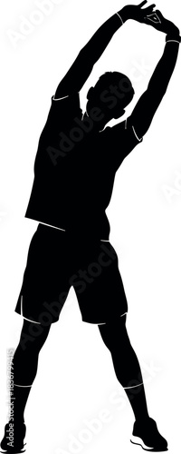 Black silhouette of an individual stretching, symbolizing physical activity, fitness, and essential warm-up movements for a productive workout session