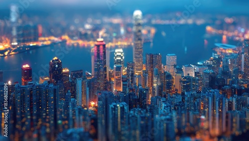 Wallpaper Mural Illuminated cityscape at dusk, skyscrapers piercing the twilight sky, a vibrant glow Torontodigital.ca