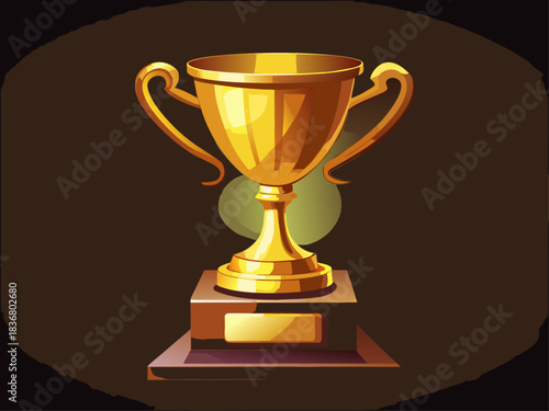 Golden trophy on a pedestal with a dark background