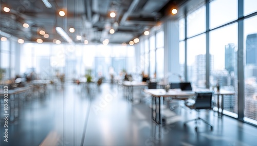 Wallpaper Mural Bright, modern office interior with desks, chairs, and city view Torontodigital.ca