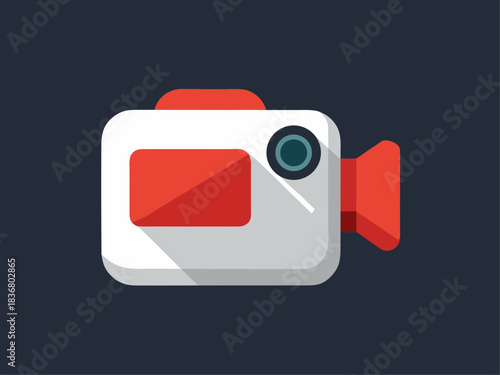 Modern flat design video camera icon with long shadow