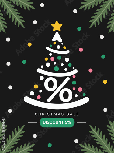 Christmas promotion sale discount 5%. Shopping merry christmas theme