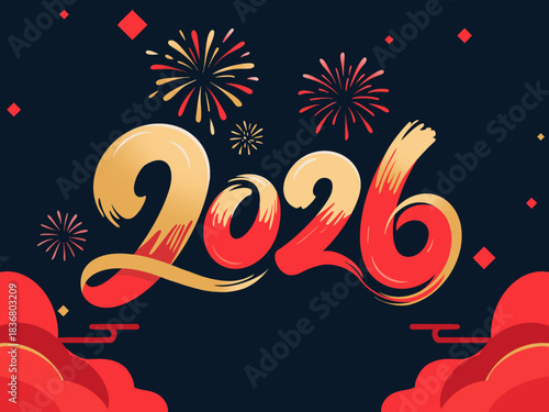 Happy new year 2026 design with fireworks 