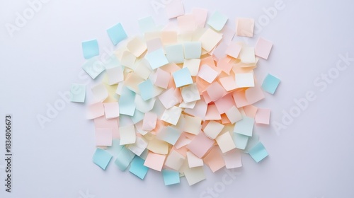 Colorful sticky notes scattered on a white background creating a vibrant and creative workspace aesthetic