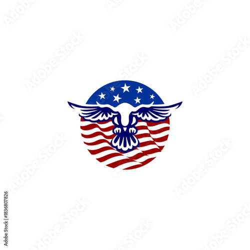 A clean emblem of an eagle blended with the USA flag forming a unique alphabet letter, ideal for logos, patches, and patriotic branding projects.