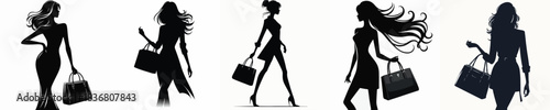 VECTOR WOMAN CARRYING BAG SILHOUETTE WHITE BACKGROUND