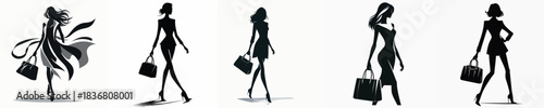 VECTOR WOMAN CARRYING BAG SILHOUETTE WHITE BACKGROUND