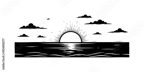 Sunset over the ocean with clouds