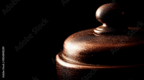 bakelite. Close-up of an antique telephone receiver with dark brown bakelite casing, textured surface. product launch decks, UI/UX mockups, designed for product launches and innovation pitches.
