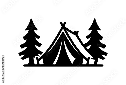Tent between two pine trees art