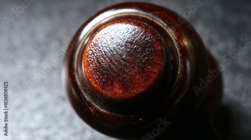 bakelite. Close-up of an antique telephone receiver with dark brown bakelite casing, textured surface. product launch decks, UI/UX mockups, designed for product launches and innovation pitches.
