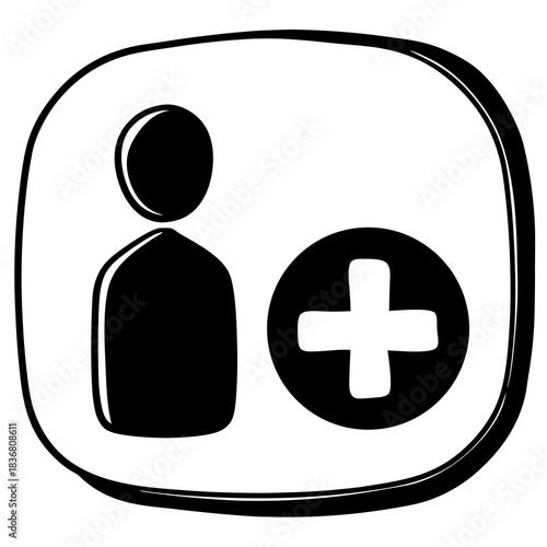 Clean follow icon with person and plus symbol designed for UI elements, buttons, and app features.
