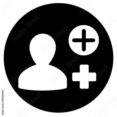 Simple user add icon with person and plus symbol ideal for mobile apps, dashboards, and website UI.