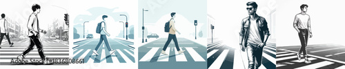 VECTOR OF A MAN CROSSING THE ROAD WITH A WHITE BACKGROUND