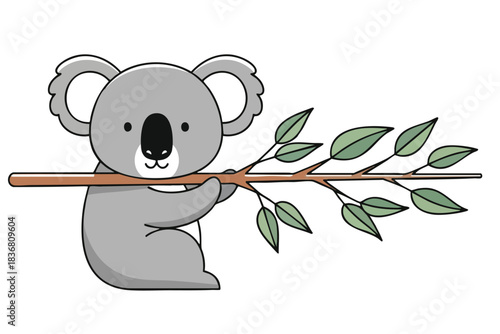 Adorable Cartoon Koala Eating Eucalyptus Leaves
