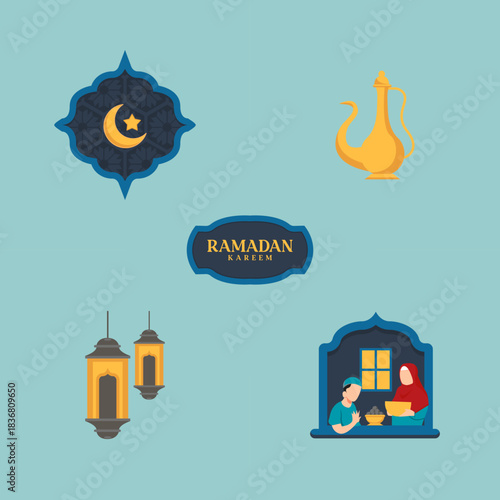 islamic icons set of vector design