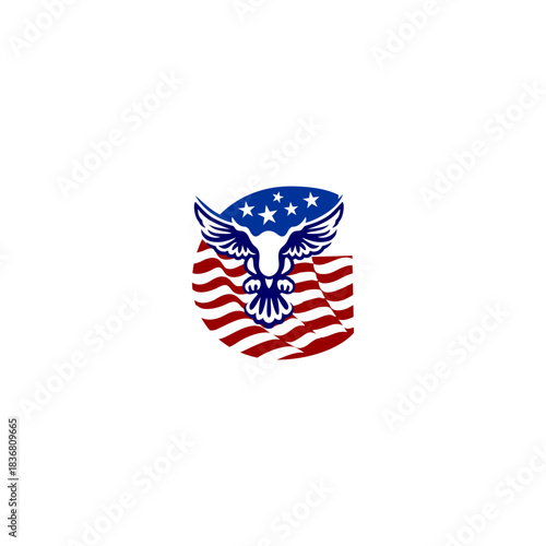 A clean emblem of an eagle blended with the USA flag forming a unique alphabet letter, ideal for logos, patches, and patriotic branding projects.
