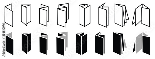 Types of Brochure Folds Black Line Icon Set – Paper Folding Diagrams Vector Illustration