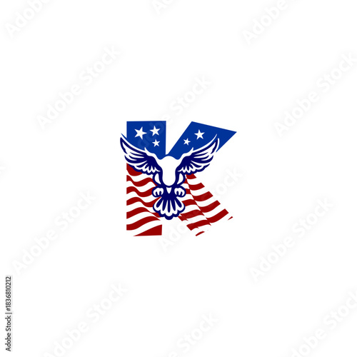 A clean emblem of an eagle blended with the USA flag forming a unique alphabet letter, ideal for logos, patches, and patriotic branding projects.