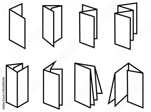 Types of Brochure Folds Black Line Icon Set – Paper Folding Diagrams Vector Illustration
