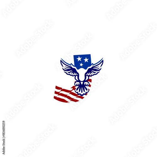 A clean emblem of an eagle blended with the USA flag forming a unique alphabet letter, ideal for logos, patches, and patriotic branding projects.