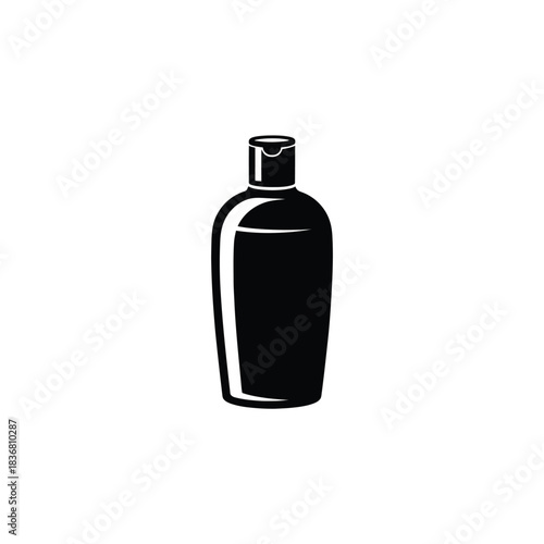 A black silhouette icon showcases a sleek, upright bottle with a flip top cap on a pristine white background