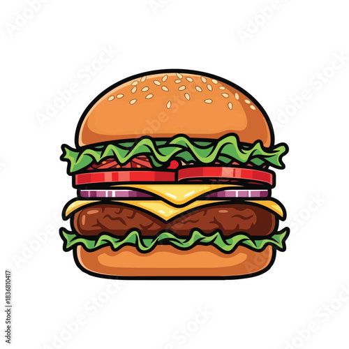 Cartoon illustration of a delicious double cheeseburger