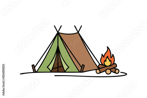 Camping Tent with Campfire Illustration