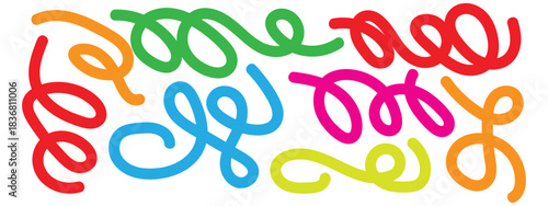 Funky Doodle Squiggle Lines Collection. Bold Crayon Drawn Swirls and Curly Vector Strokes. Creative abstract dynamic lines symbol. vector illustration.