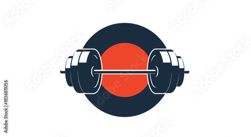A heavy barbell with weight plates is shown as a powerful icon for a gym fitness center or weightlifting sport.